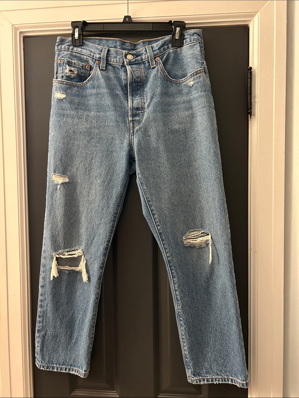 Women's Light Blue Distressed Boyfriend Jeans
